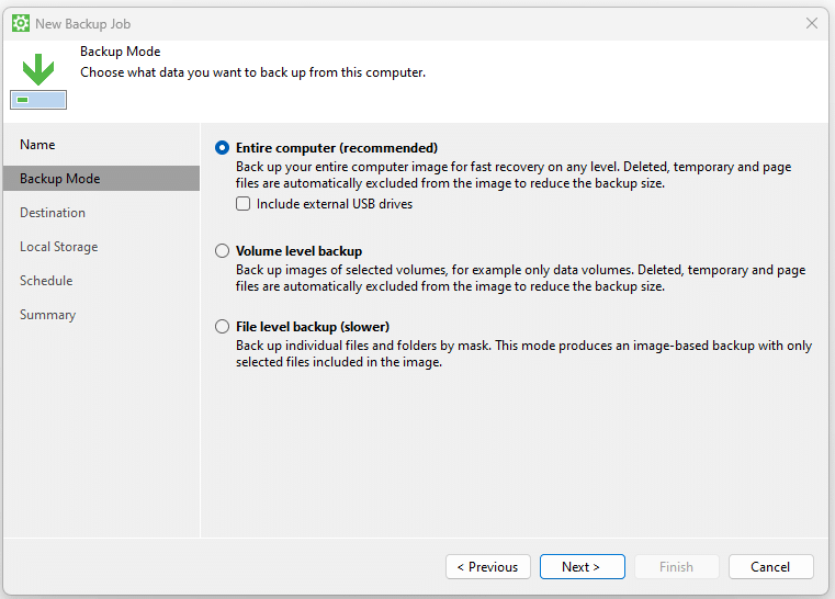 Ein Screenshot des VMware-Agenten for Windows: Neuer Backup Job - Backup Mode.