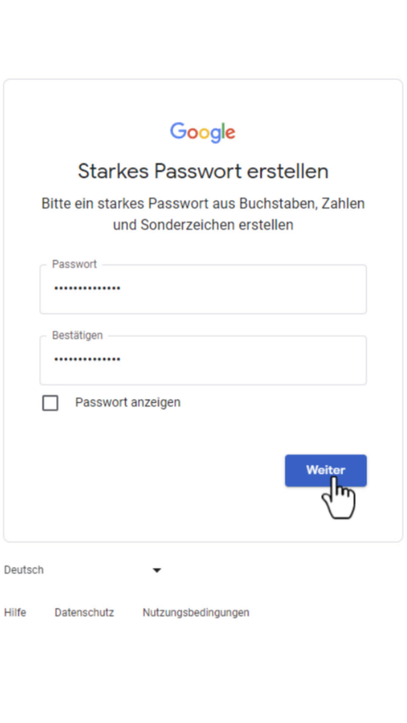 Google-Konto für Kinder: Passwort vergeben.