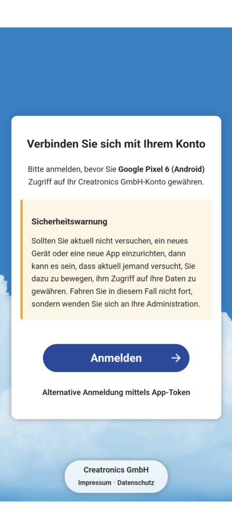 Anmeldung in der Nextcloud App für Android: mit dem User-Konto verbinden.