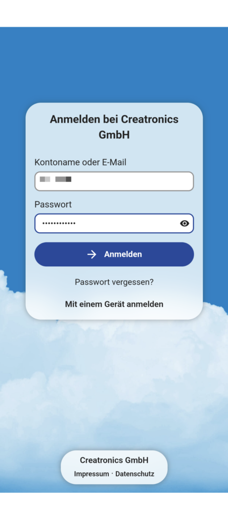 Anmeldung in der Nextcloud App für Android: Kontoname und Passwort eintragen