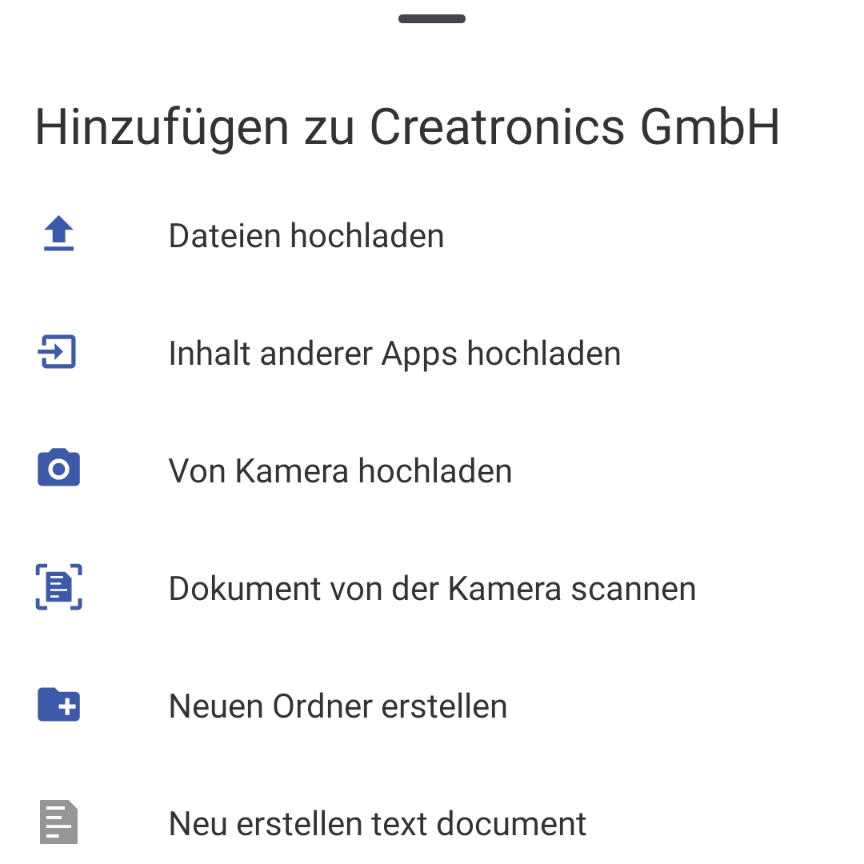 Nextcloud App für Android: mit dem Plus-Zeichen am rechten, unteren Rand eine Datei hochladen oder einen Ordner erstellen