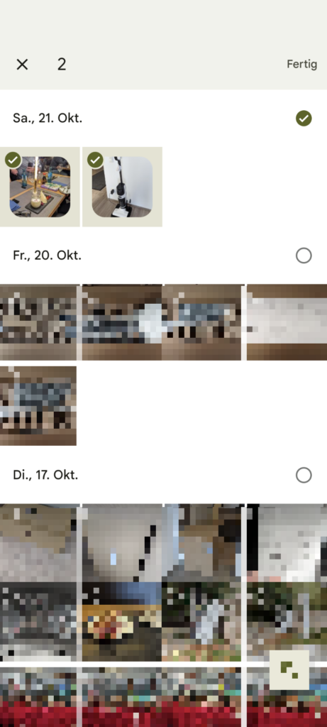 Nextcloud App für Android: Bilder für den Upload in der Google Fotos Übersicht komfortabel auswählen