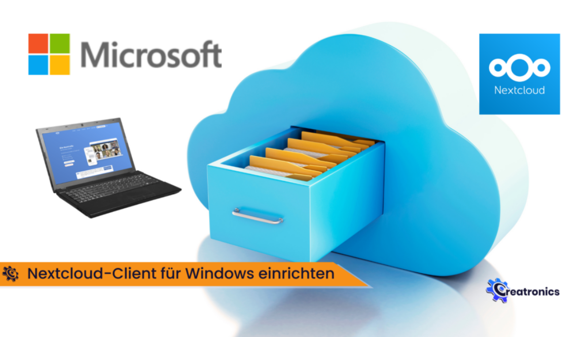 Eine Wolke mit einem Laptop daneben und einem Microsoft-Logo.