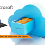 Eine Wolke mit einem Laptop daneben und einem Microsoft-Logo.
