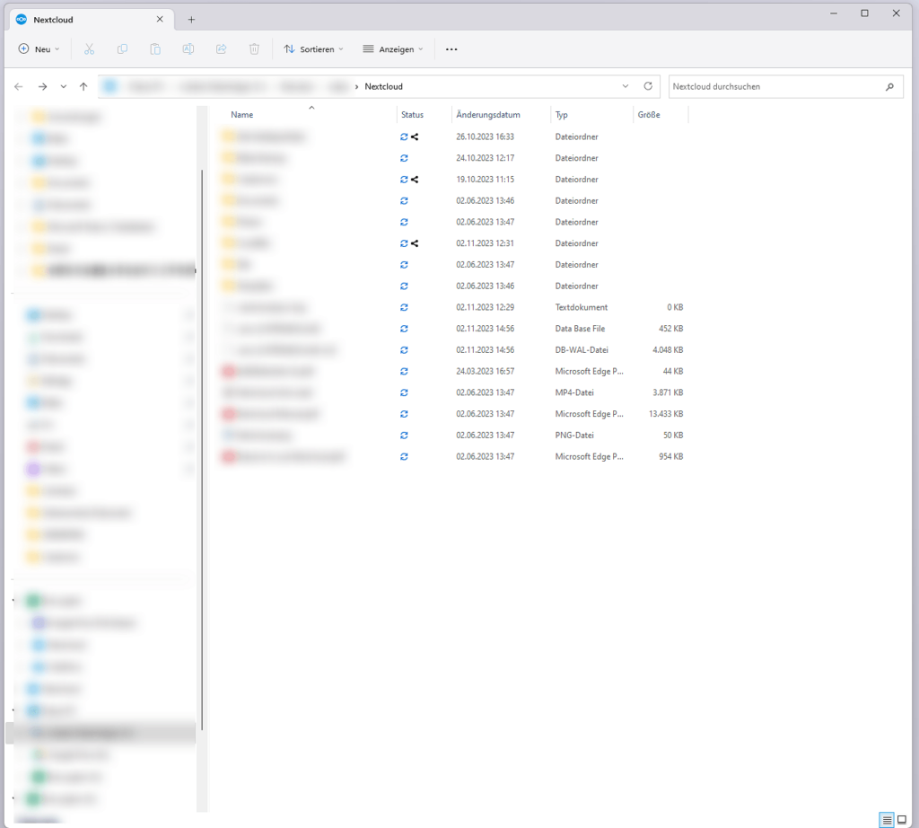 Ein Screenshot des Dateimanagers in Windows mit dem geöffneten Nextcloud Ordner.
