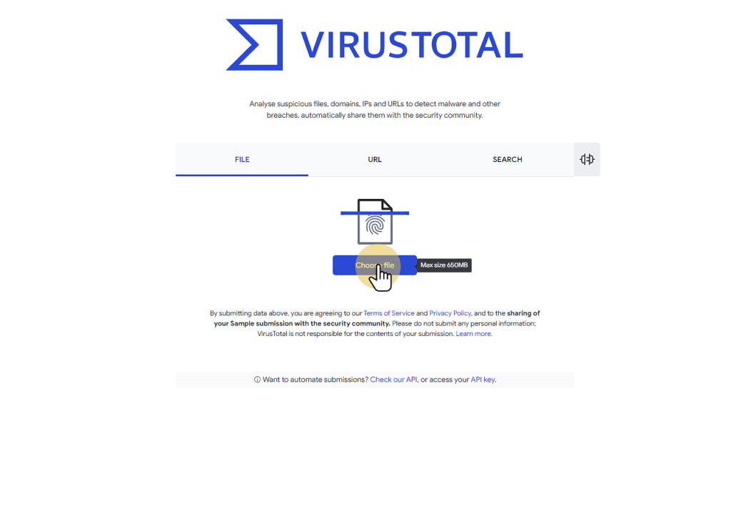 Ein Screenshot der Virustotal-Website.